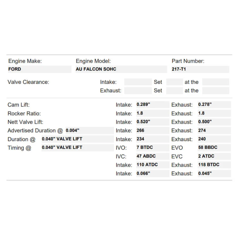 Kelford Cams 210/215 High HP Cam Ford Falcon AU Performance Turbo - Image 2