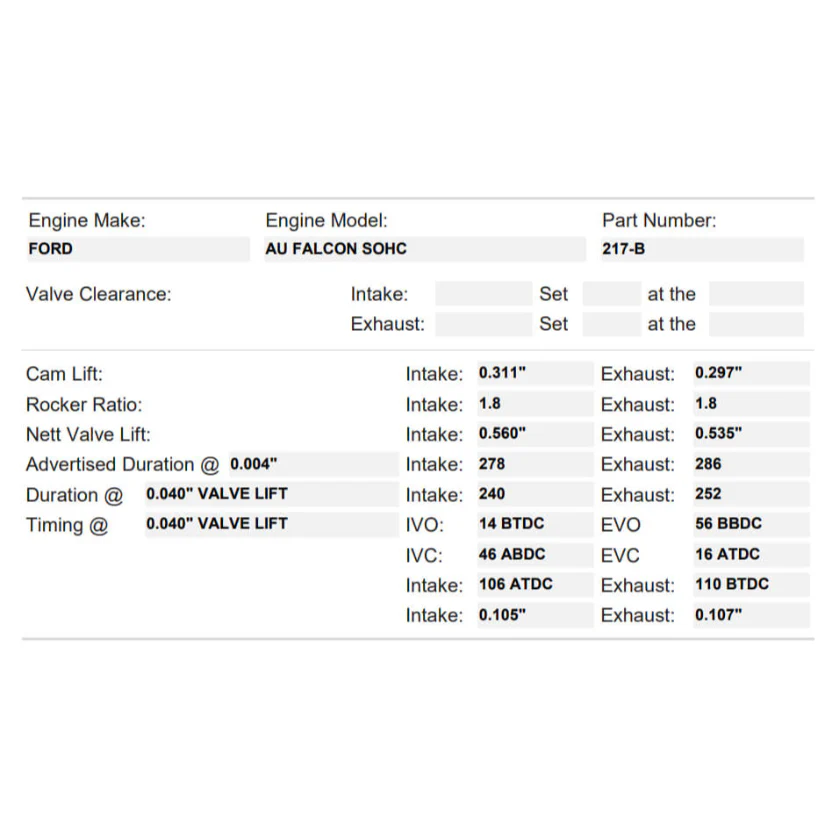 Kelford Cams 216/227 Race/Fast Road Cam Ford Falcon AU Performance - Image 2