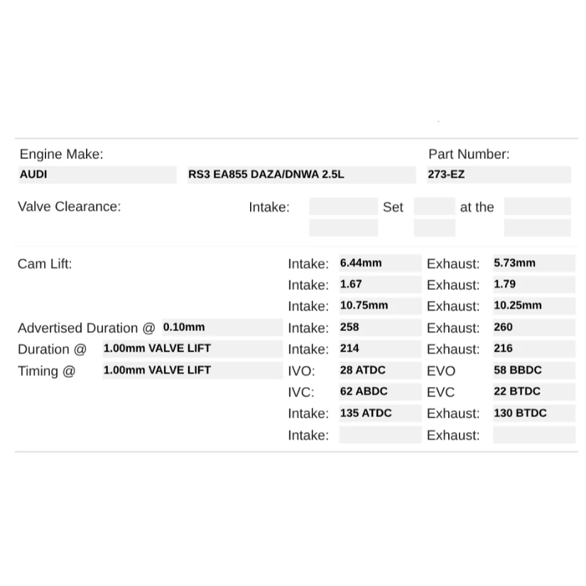 Kelford Cams 250/268 Drop-In Cams Audi 2.5 TFSi DAZA RS3 TTRS RSQ3 - Image 2