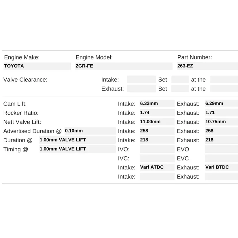 Kelford Cams 258/258 EZ Power Drop-In Cams Toyota 2GR-FE NA - Image 2