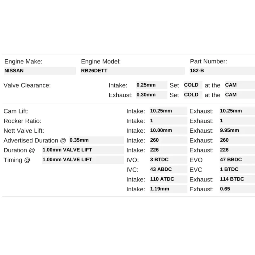 Kelford Cams 260/260 High Lift Short Duration Cams Nissan RB26DETT R32 R33 (Mech) - Image 2