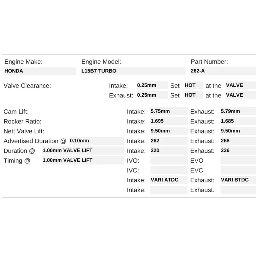 Kelford Cams 262/268 Stage 1 Raod Cams Honda L15B7 Turbo - Image 2