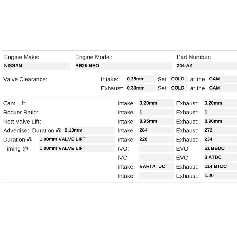 Kelford Cams 264/272 Street/Drift Cams Nissan RB25DET NEO R34 - Image 2