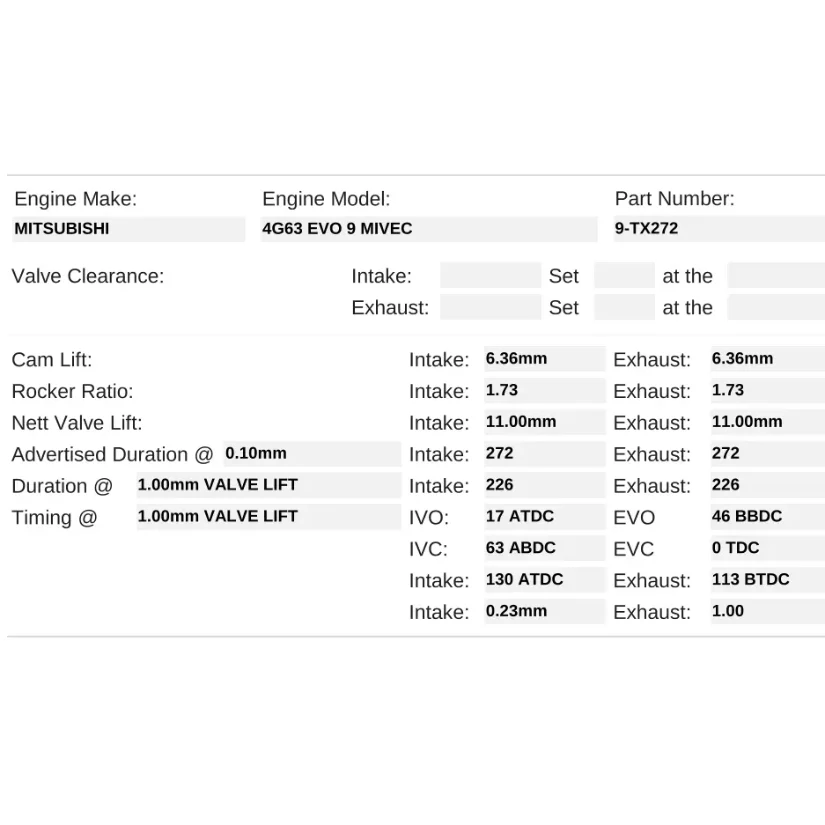 Kelford Cams 272/272 Motorsport Cams Mitsubishi 4G63 EVO 9 - Image 2