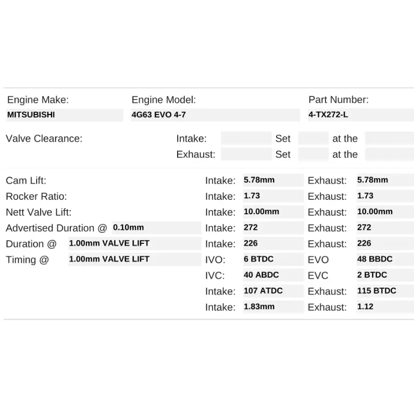 Kelford Cams 272/272 Performance Cams Mitsubishi 4G63 EVO 4-7 - Image 2