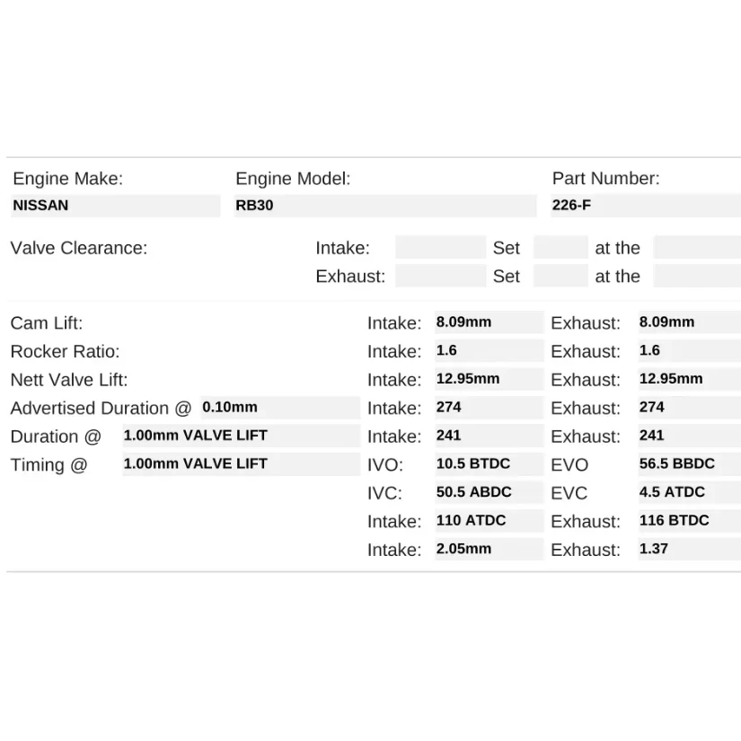 Kelford Cams 274/274 Performance Cam Nissan RB30E SOHC Turbo - Image 2