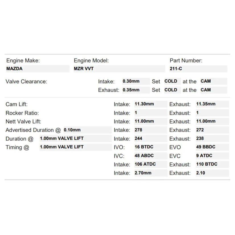 Kelford Cams 278/272 Race Cams Mazda MZR 2.0l LF-VE NA - Image 2