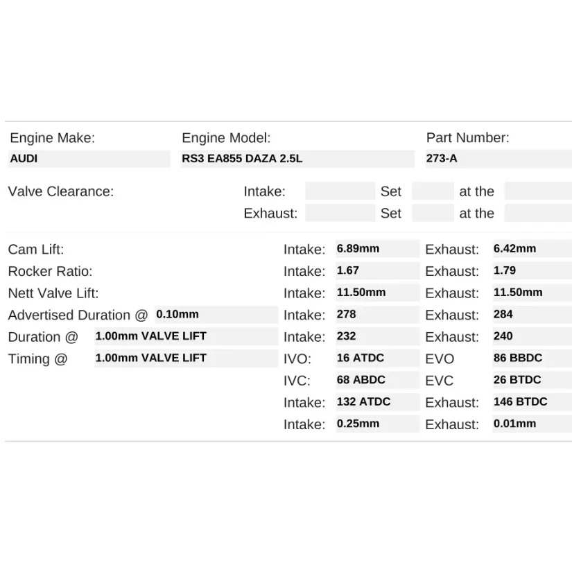 Kelford Cams 278/284 Stage 1 High Performance Cam Audi 2.5 TFSi DAZA/DNWA RS3 TTRS RSQ3 - Image 2