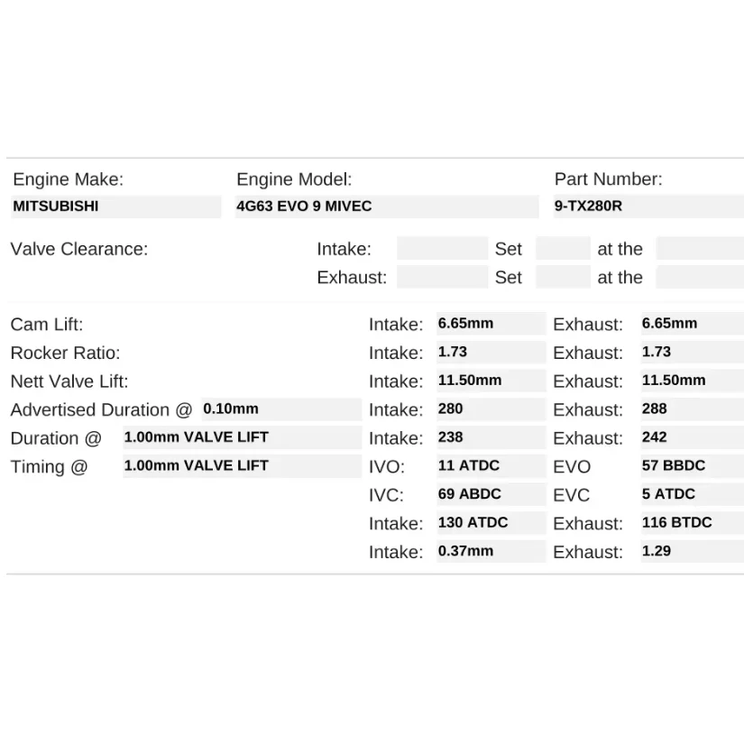 Kelford Cams 280/288 Performance Time Attack/Drag Race Cams Mitsubishi 4G63 EVO 9 - Image 2