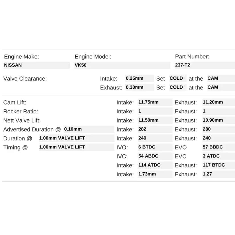 Kelford Cams 282-274/280 Stage 2 Road/Track Cams Nissan VK56DE Turbo - Image 2