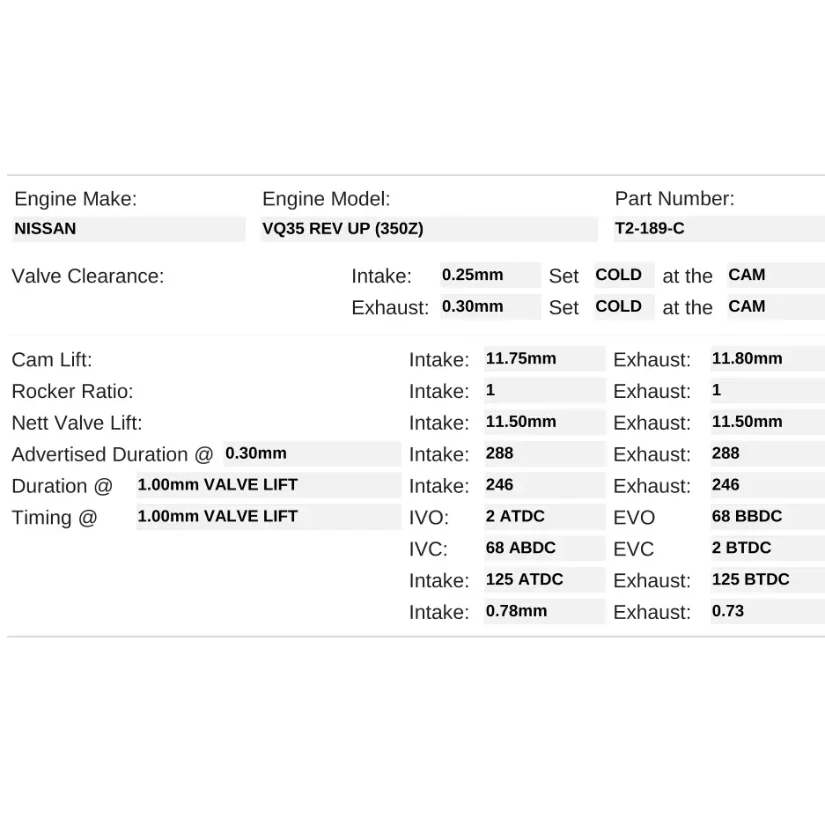 Kelford Cams 288/288 Stage 3 Race Cams Nissan Turbo VQ35 REV UP 350Z - Image 2