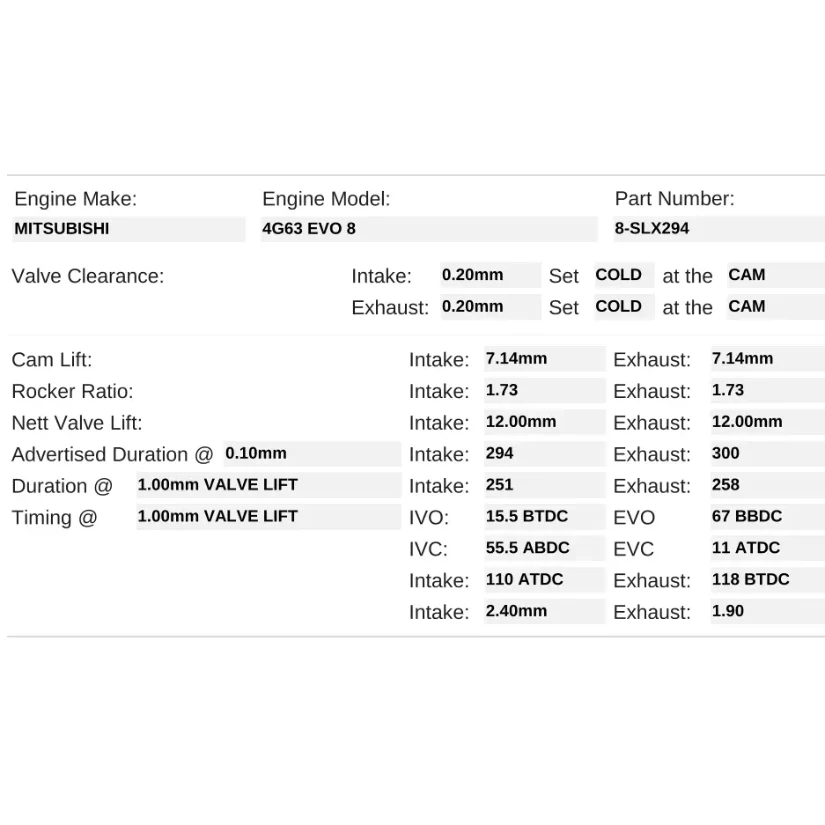 Kelford Cams 294/300 Performance Drag Race Cams Mitsubishi 4G63 EVO 8 Solid Lifter - Image 2
