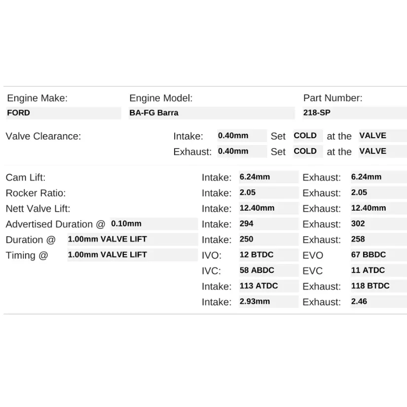 Kelford Cams 294/302 Pro Drag Race Cams Ford Barra BA FG Falcon 6 Cylinder - Image 2