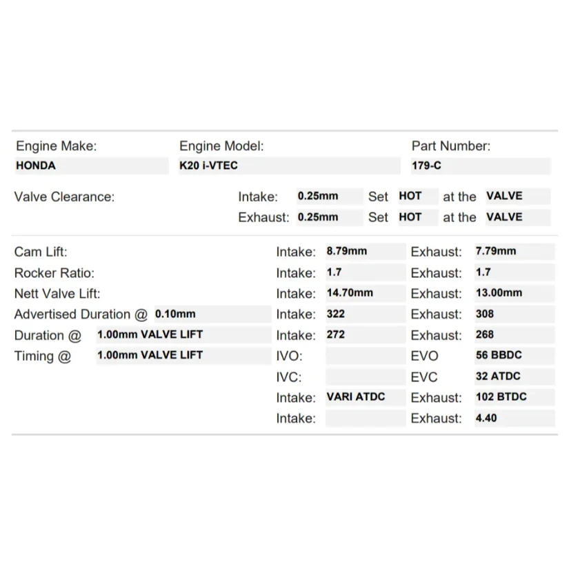 Kelford Cams 322/308 Stage 3 Race Cams Honda K20A-K24 iVTEC - Image 2